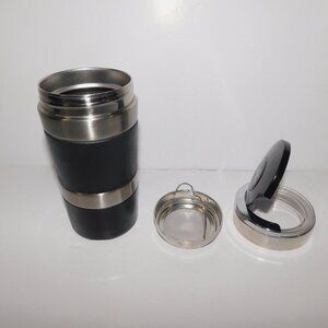 TEAOPIA Stainless Steel Black Silver Infuser Travel Teal Tumbler w Leaf Storage